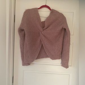 Light Pink/Dusty Pink Fuzzy Criss-Cross Back Long Sleeve Sweater Size L